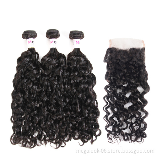New Products Virgin Brazilian Human Hair Water Wave Bundles With Lace Closure